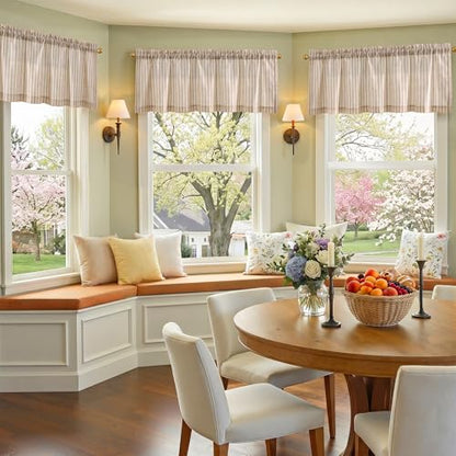 jinchan Linen Boxter Stripe Valances for Window 50 x 16 inch, Tan,1 Panel - color: Boxter Stripe | Tan on Linen, size: 50"W x 16"L (Pack of 1)