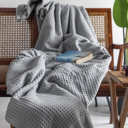 100% Cotton Waffle Weave Blanket for Hot Sleepers, Twin 92" x 90" - color: Scottish Grey, size: Queen(92"x90")