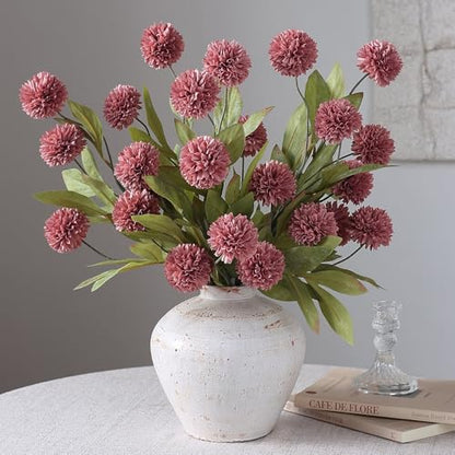 6 Pcs 27"Artificial Pompon Mum Silk Flower Stems for Vase (Warm Pink) - color: Warm Pink