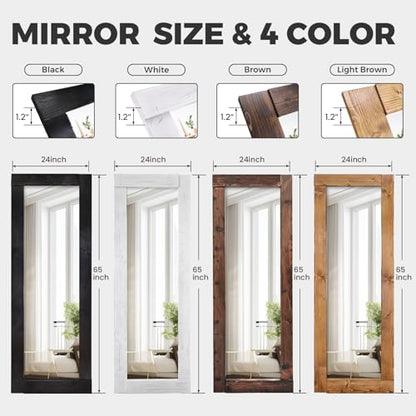 65x24in Full Length Mirror, Solid Wood Convex Frame, Brown - color: Brown-convex Frame, size: 65"L x 24"W