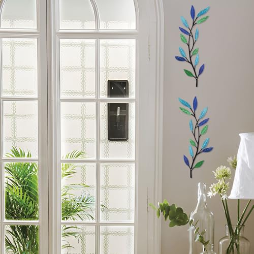 AHYS Metal Tree Leaf Wall Decor 2 PCS Rustic Vine Branch Leaf Wall Art for Living Room Bedroom Bathroom Decorations - Bright Color - color: Bright Color