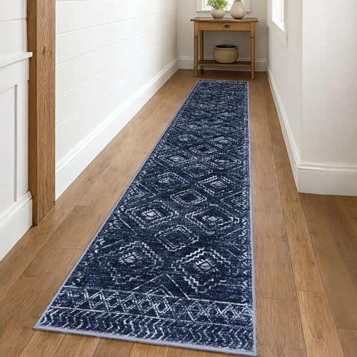 KILOCOCO Washable Runner Rug 2x10 Non Slip Runners for Hallway, Dark Blue - color: Dark Blue, size: 2' x 10' (Runner)