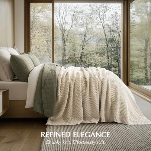 EVERGRACEHOME Chunky Chenille Knit Throw Blanket, 90 x 90, Beige - color: Beige, size: 90" X 90"