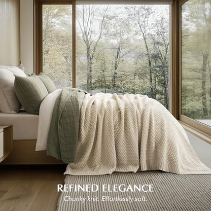 EVERGRACEHOME Chunky Chenille Knit Throw Blanket, 90 x 90, Beige - color: Beige, size: 90" X 90"