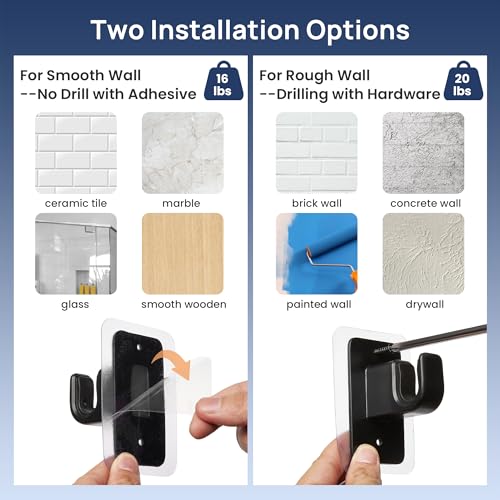 ENJOYBASICS No Drill Curtain Rods for Window 28 to 47 Inches, 5/8 Inch Diameter Renter Friendly Drapery Rod with Adhesive Brackets without Drilling, Adjustable from 27 to 52 Inches, Black (Pack of 2) - color: Black, size: 27-52" (Pack of 2)