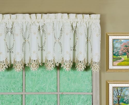 Today's Curtain Verona Reverse Embroidery Tailored Valance, 18", Ecru/Antique, 70" W X 18" L - color: Ecru/Antique, size: 70"W x 18"L (Pack of 1)