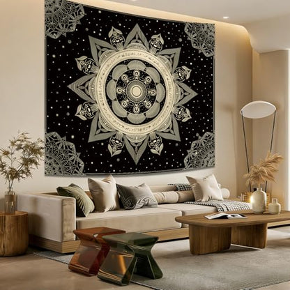 Apdidl Mandala Black Tapestry for Bedroom, Boho Hippie Ceiling Tapestries - color: Mandala Black Tapestry, size: 60"L x 51"W