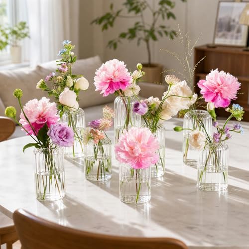 Glass Bud Vases Set of 24, Ribbed Small Flower Glass Vases for Centerpieces - color: Ribbed-24pcs