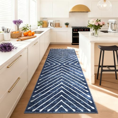ROYHOME Washable Runner Rug 2x8 Non Slip Hallway Runner Rug for Entryway - color: Navy, size: 2' x 8' (Rectangular)
