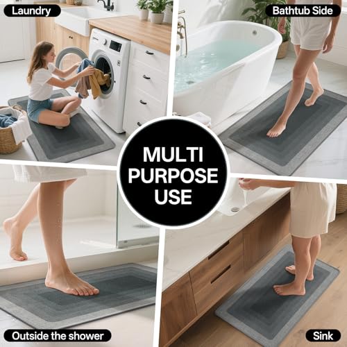 Bath Mat Non Slip,Quick Dry Bathroom Rug Under Door,16"x24",Grey - color: Grid Grey, size: 16"x24"