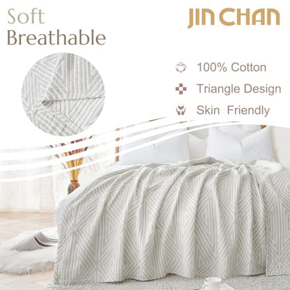 jinchan 100% Cotton Muslin Blanket Twin Boho Throw Blanket 50x60 Soft Gray - color: B. Triangle Grey, size: 50"x60"
