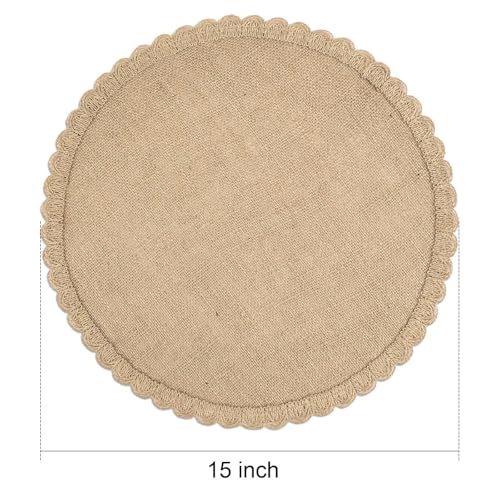 FunWheat Burlap Round Braided Placemats Set of 12 for Dining Tables 15 Inch Heat Resistant Jute Table Mats Farmhouse Natural Place mats for Decoration (Twist lace, 12pcs) - color: E Twist Lace, size: 12pcs