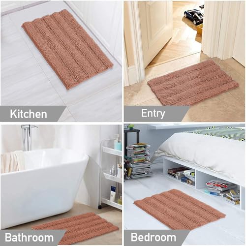 Turquoize Small Bathroom Rug 17x24, Absorbent Chenille Bath Rug, Muted Clay - color: Muted Clay, size: 17" x 24"