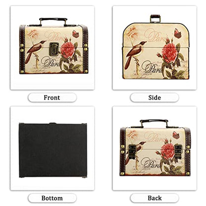 ELLDOO Decorative Treasure Chest Box, Wooden + PU Leather Storage Box for Jewelry Trinkets, Keepsakes box for Girls Women Gifts (Bird + Flower Pattern)