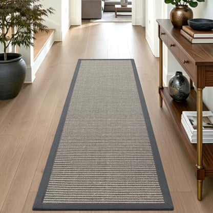 DEXI Jute Runner Rug 2'8''x8', Rug Runners for Hallways, Natural/Grey - color: Natural/Grey, size: 2'8" x 8' (Runner)