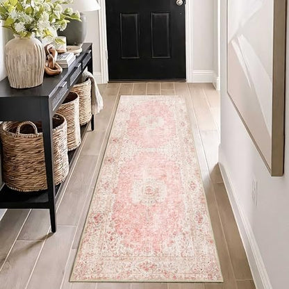 Washable Runner Rug 2'x6',Long Boho Pink Rug Runners for Hallways - color: Pink, size: 2'x6'