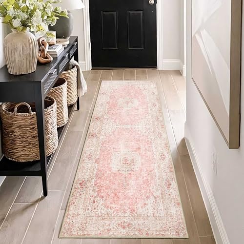 Washable Runner Rug 2'x6',Long Boho Pink Rug Runners for Hallways - color: Pink, size: 2'x6'