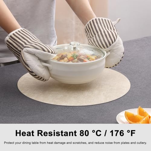 Myir JUN 14" Round Placemats Set of 4, Reversible Dual-Color Place Mats - color: Cream-white Sage Green