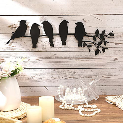 Ferraycle Metal Bird Wall Art, Birds on Branch Sculpture, Black - color: Black