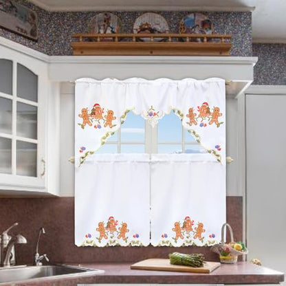 Simhomsen Embroidered Gingerbread Kitchen Window Curtain Swag and Tiers Set for Christmas Holidays (Gingerbread) - color: Gingerbread
