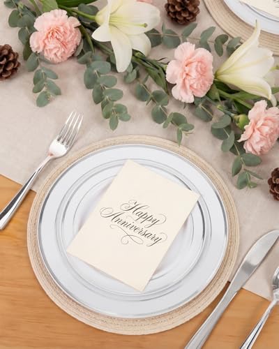 bUCLA 150-Piece Silver Disposable Dinnerware Set - White Plastic Plates with Silver Rim - Include 25 Dinner Plates, 25 Dessert Plates, 25 Forks, 25 Knives, 25 Spoons & 25 Cups for Party & Christmas - color: Silver