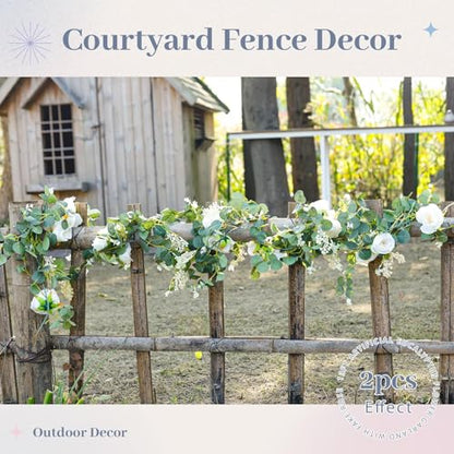 Der Rose 2Pcs 6.5FT Wedding Decor Artificial Flower Eucalyptus Garland - color: White 2 Pcs