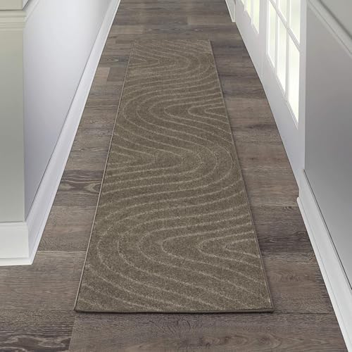 LUXE WEAVERS Modern Geometric Wave Taupe 2x8 Area Rug - color: Taupe, size: 2' x 8' (Runner)