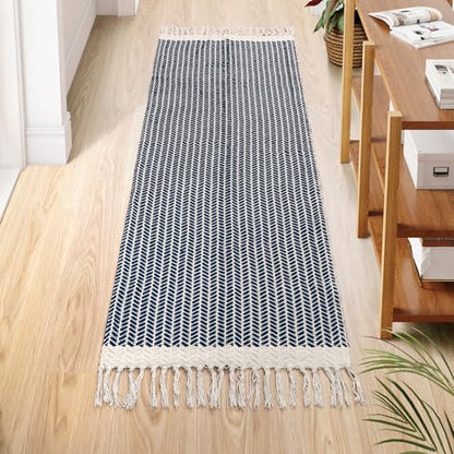 Lahome Boho Bathroom Runner Rug, 2x6 Washable Rugs for Kitchen Hallway - color: Navy Blue, size: 2' x 6' (Runner)
