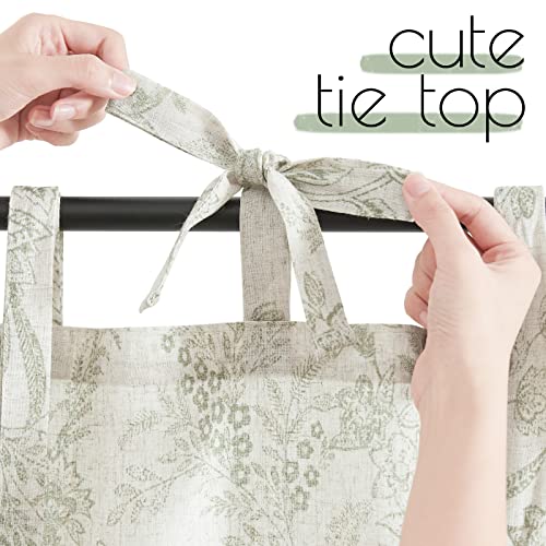 jinchan Linen Kitchen Curtains Floral Printed Tier Curtains 24 Inch Length Farmhouse Cafe Drapes for Small Windows Tie Top Botanic for Country Laundry Room Bathroom RV 2 Panels Sage Green on Beige - color: Devon Sage Green on Linen, size: 26"W x 24"L (Pac