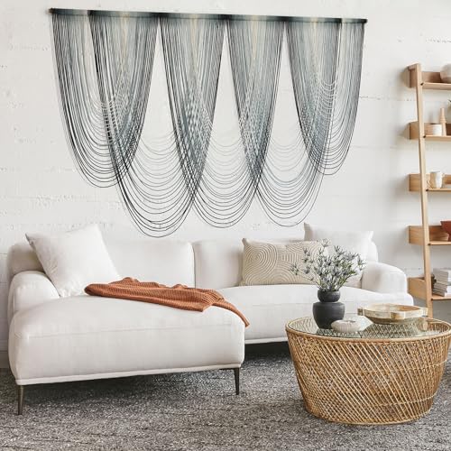 Macrame Wall Hanging Blue Dip Dyed Boho Tapestry Fiber Wall Art 57"W*41"L - color: Blue