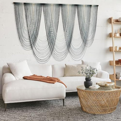 Macrame Wall Hanging Blue Dip Dyed Boho Tapestry Fiber Wall Art 57"W*41"L - color: Blue