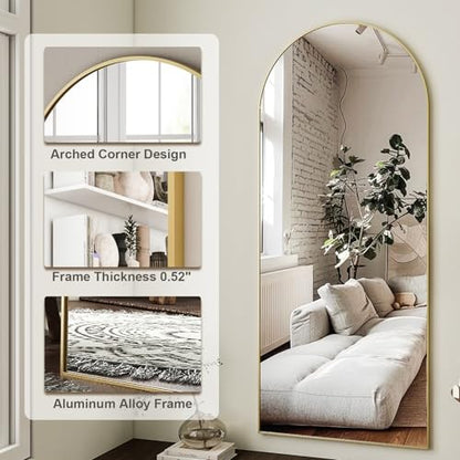 HARRITPURE 64"x21" Arched Full Length Mirror - color: Gold-rect Edge, size: 64"L x 21"W