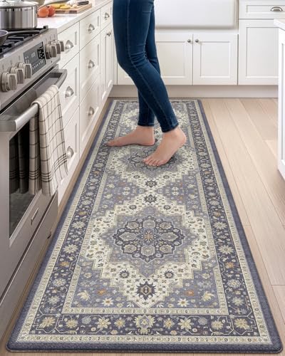 DEXI Kitchen Floor Mats Cushioned Anti Fatigue Runner Rug 24x87 Dark Grey - color: Dark Grey, size: 87"L x 24"W x 0.4"Th