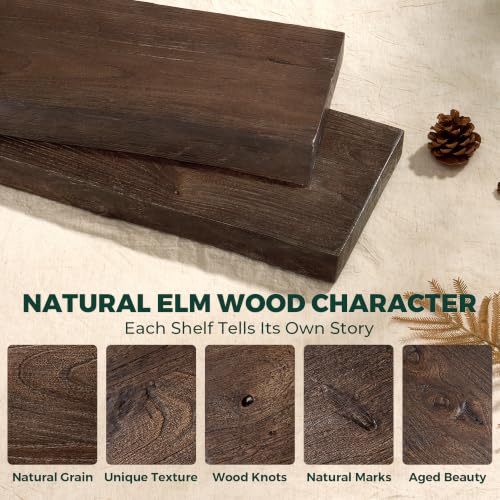 55in Live Edge Solid Elm Floating Shelves, Walnut, Set of 1 - color: Walut Color, size: Live Edge 55 inch, 1Pack