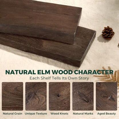 55in Live Edge Solid Elm Floating Shelves, Walnut, Set of 1 - color: Walut Color, size: Live Edge 55 inch, 1Pack