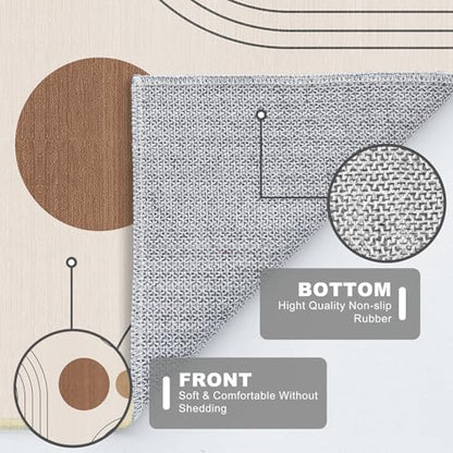 Boho Rug 4x6 Beige Modern Geometric Abstract Washable Area Rug Bedroom - color: Beige, size: 6' x 4' (Rectangular)