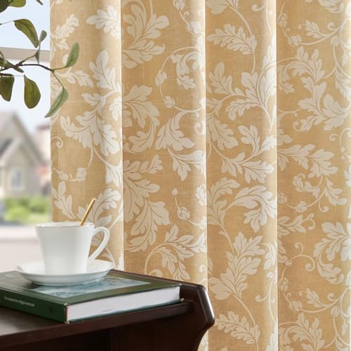 jinchan Brown Floral Curtains 84 Inch Room Darkening Grommet 2 Panels - color: Gold, size: 50"W x 84"L (Pack of 2)