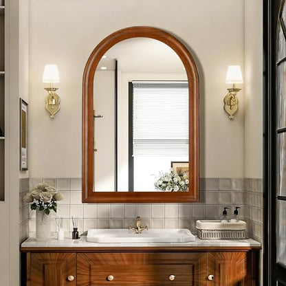 Tanmicoshomy Wood Arched Bathroom Mirror 24 x 36 Inch, Rustic Brwown Frame - color: Brwon, size: 36"L x 24"W