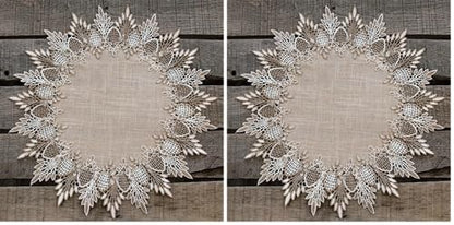 Lace Doily Neutral Earth Tones Table Topper Scarf Place Mat Round Doily (16 inch Round) (Pack of 2) - size: 16" Round (Pack of 2)