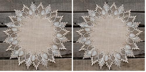 Lace Doily Neutral Earth Tones Table Topper Scarf Place Mat Round Doily (16 inch Round) (Pack of 2) - size: 16" Round (Pack of 2)
