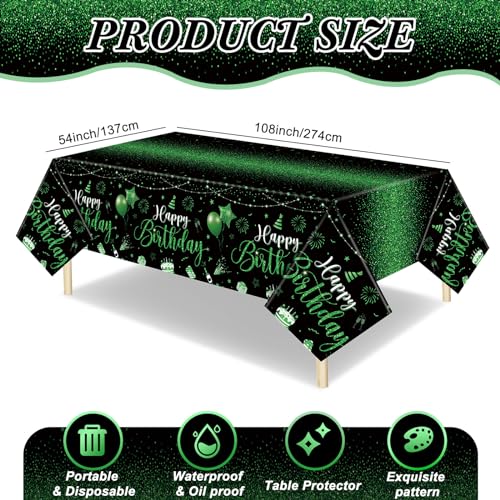 Tudomro 3 Pcs Plastic Happy Birthday Party Tablecloths,Black Green - color: Black Green