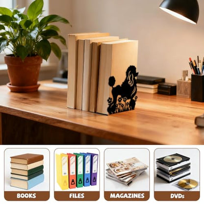 Peacoblue 5.3"x4.3"x6.5" Metal Bookends, Heavy Duty Book Ends for Shelves - style: Poodle Dog and Flowers
