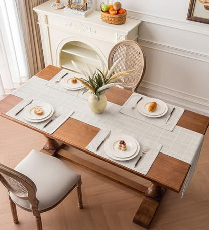 Linen Textured Table Runner, White Table Runners 108 Inches Long - color: White, size: 13×108 Inch