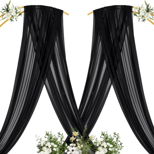 Sheer Gauze Wedding Arch Draping Fabric 29" x 20 FT 4 Panels Black - color: Black, size: 29"w x 240"l (Pack of 4)
