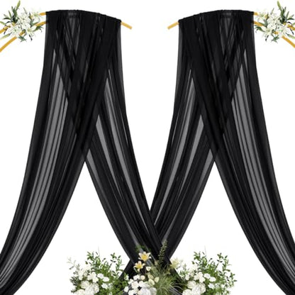 Sheer Gauze Wedding Arch Draping Fabric 29" x 20 FT 4 Panels Black - color: Black, size: 29"w x 240"l (Pack of 4)