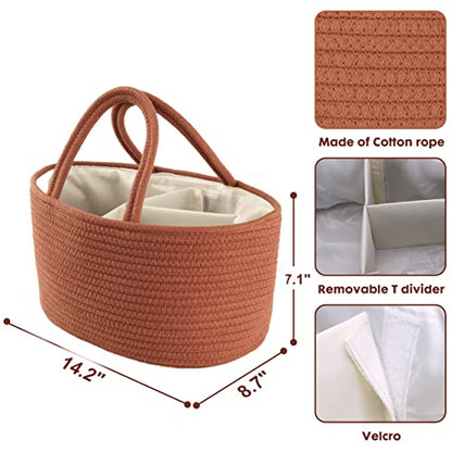 XUANGUO Cotton Rope Baby Diaper Caddy Organizer Basket with handles Rust - color: Rust, size: Regular