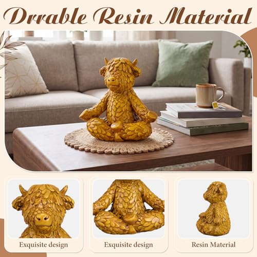 ReliThick Meditation Yoga Figurine 4.9" Highland Cow Meditating Yoga Statue