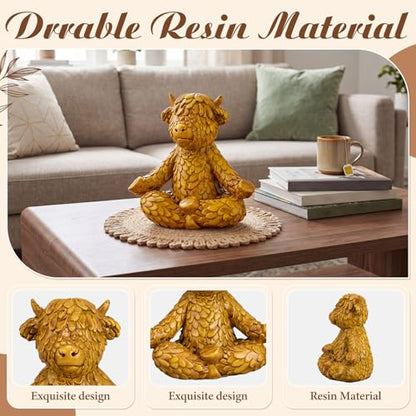 ReliThick Meditation Yoga Figurine 4.9" Highland Cow Meditating Yoga Statue