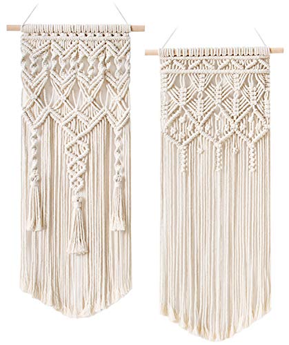 Mkono 2 Pcs Macrame Wall Hanging, Boho Woven Chic Tapestry Decor, Ivory - size: Medium