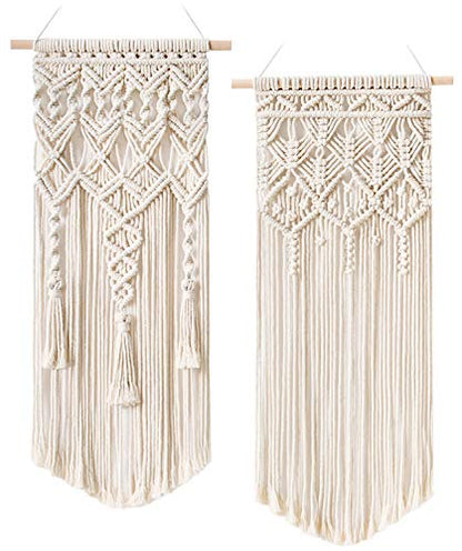 Mkono 2 Pcs Macrame Wall Hanging, Boho Woven Chic Tapestry Decor, Ivory - size: Medium